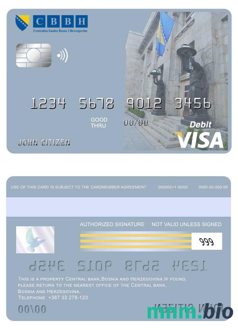 Bosnia and Herzegovina Central bank przykład karty visa w formacie PSD